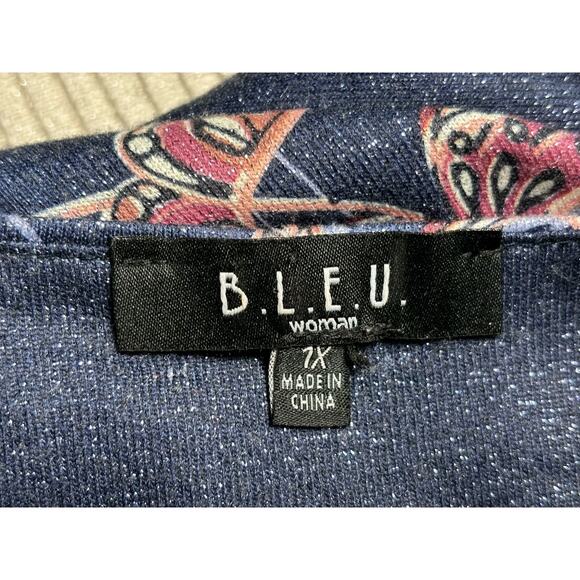 Bleu Knit A- Line Blouse Womens Size 1X Blue Paisley Shimmer 3/4 Sleeve - Picture 3 of 6